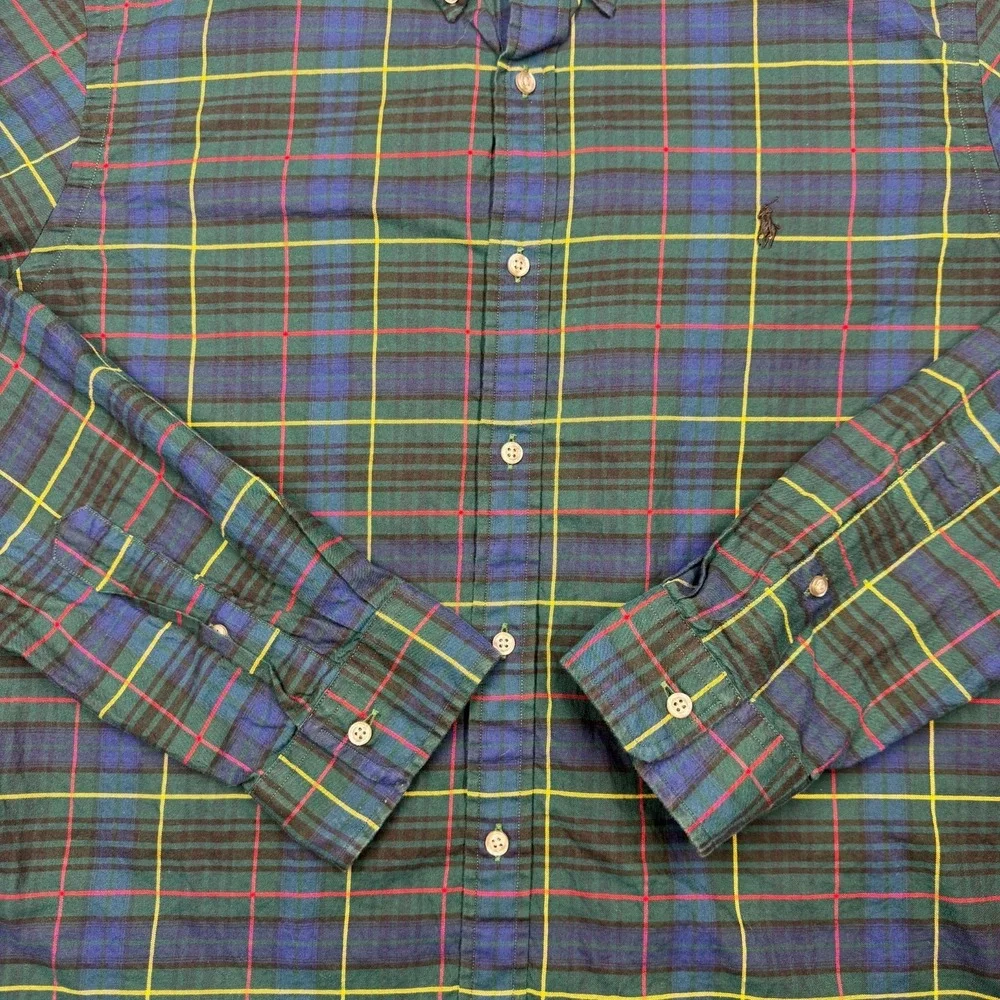 Polo Ralph Lauren Oxford Classic Fit Dress Shirt Blue Green‎ Plaid Men's Size XL